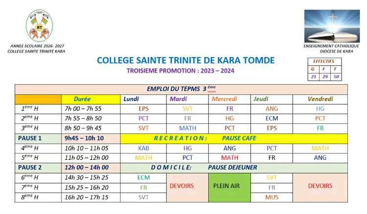 Classe de Troisième, 2026-2027