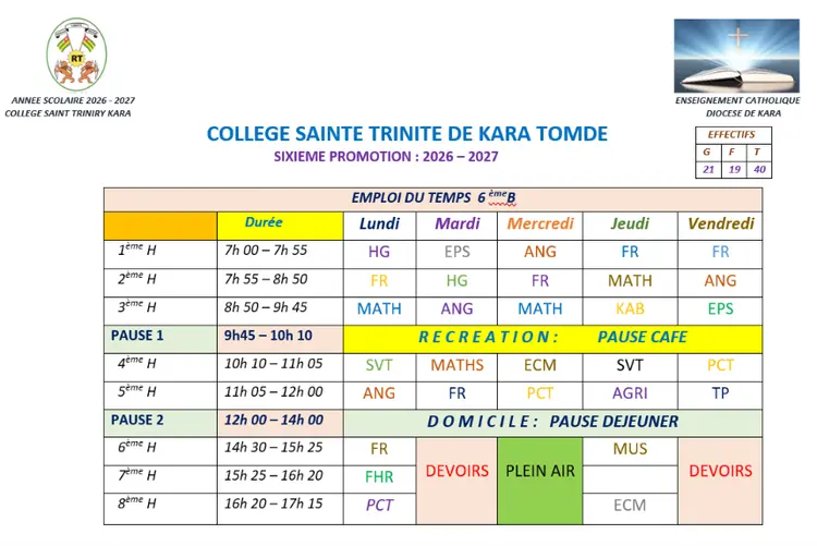 Classe de Sixième B, 2026-2027